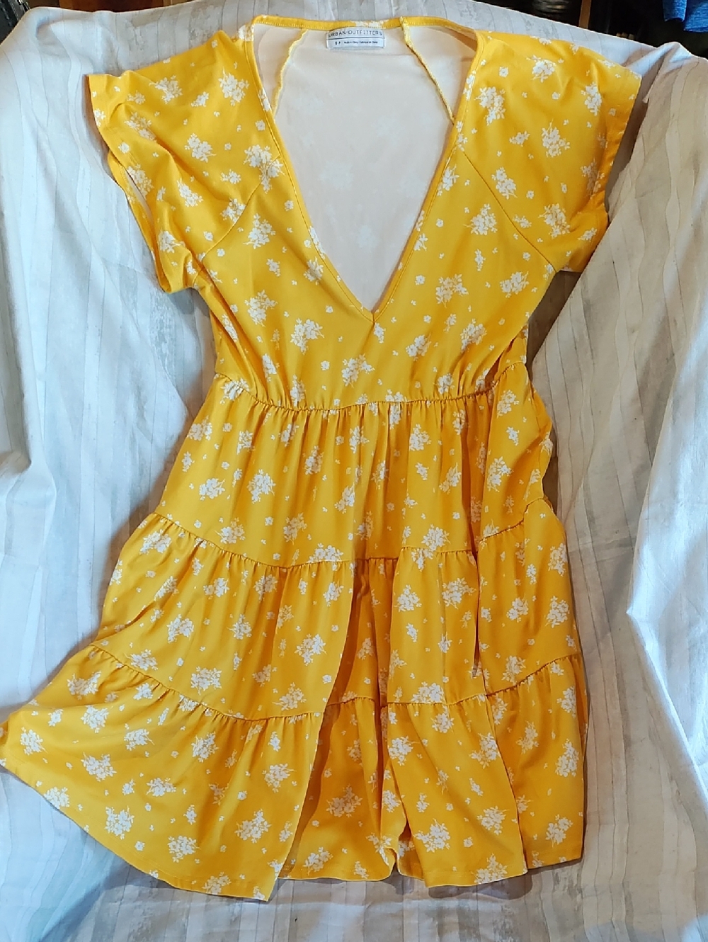 Urban Outfitters Yellow Floral Julia Tiered Ruffle Dress, Size S
